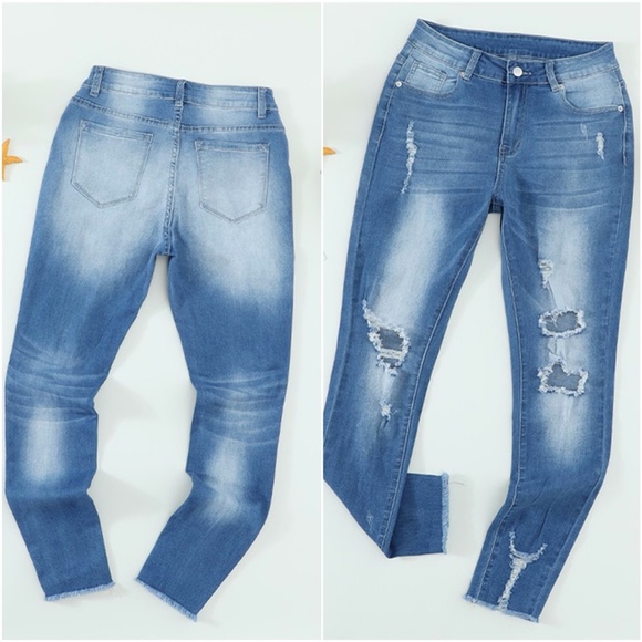 Distressed Mid High Rise Skinny Jeans - Picture 2 of 3